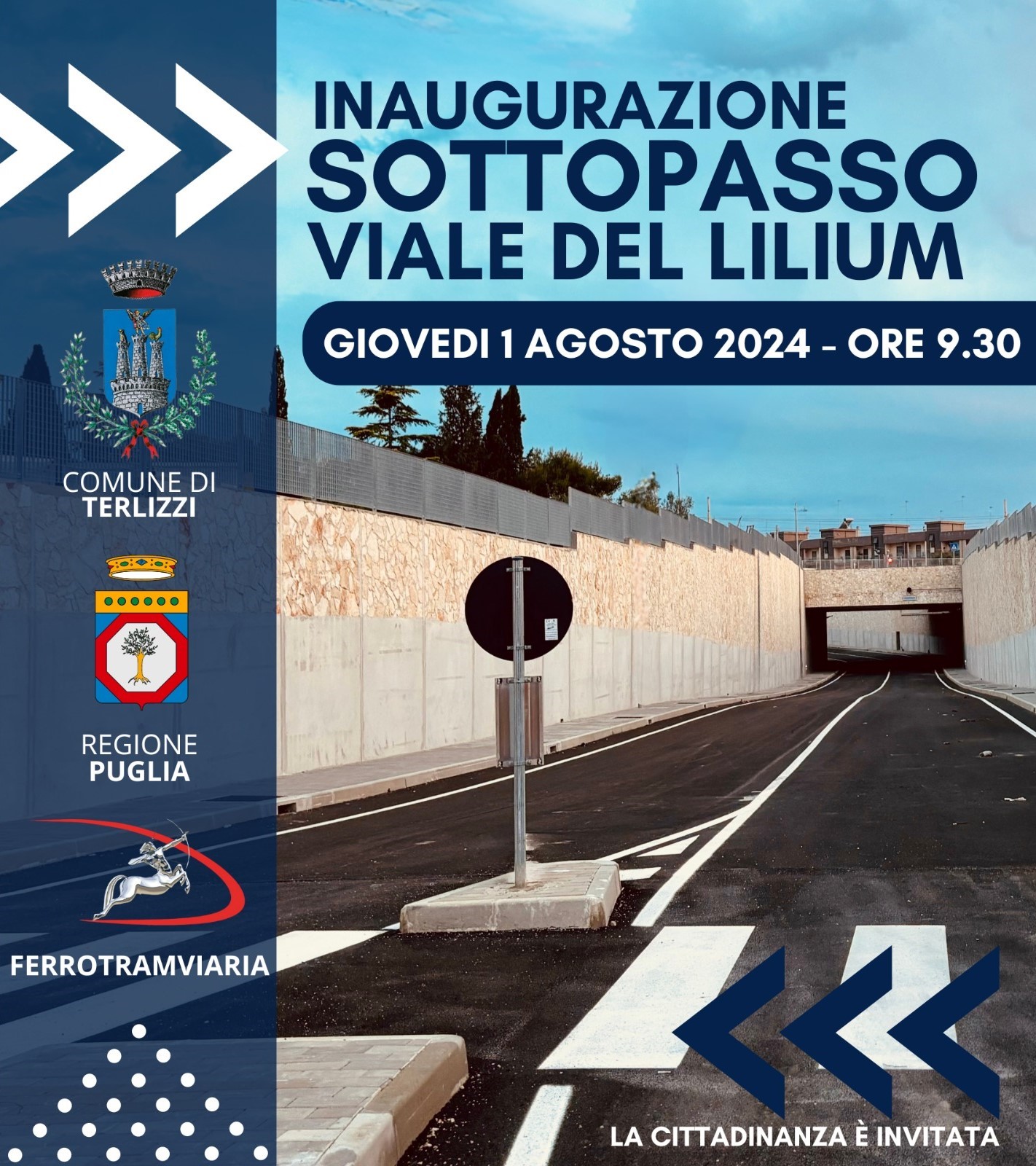 Apertura del Sottopasso di Viale del Lilium. Inaugurazione giovedì 1 Agosto 2024 alle ore 9.30