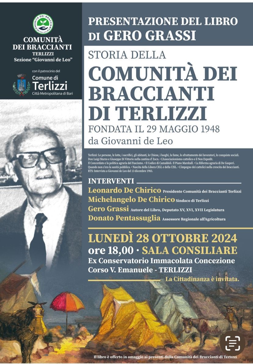 Storia della Comunità dei Braccianti di Terlizzi. Il 28 ottobre la presentazione del libro