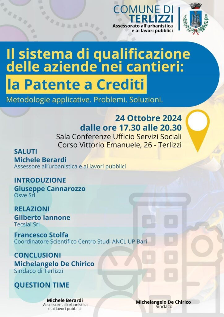 Patente a Crediti: Evento organizzato dal Comune di Terlizzi - Assessorato all'Urbanistica e ai Lavori Pubblici